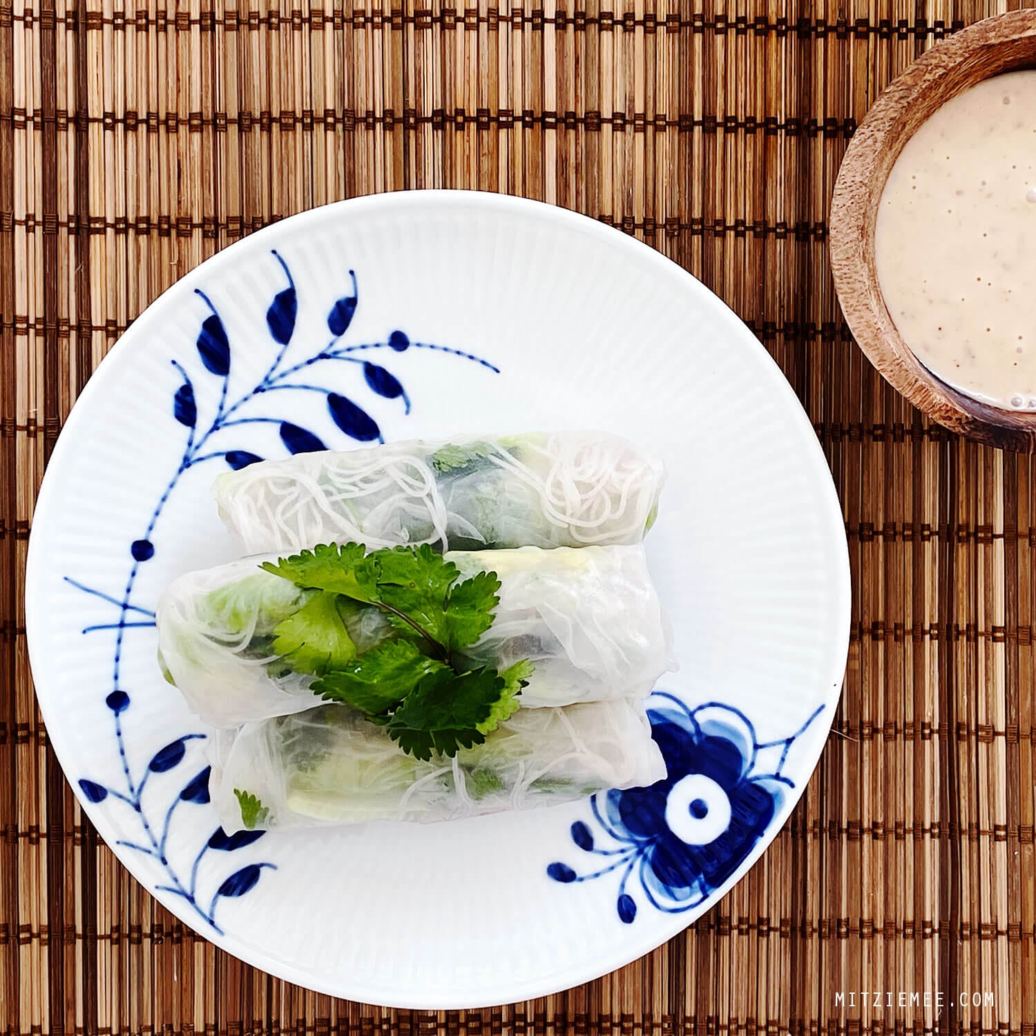 Rice paper rolls with roast duck and avocado