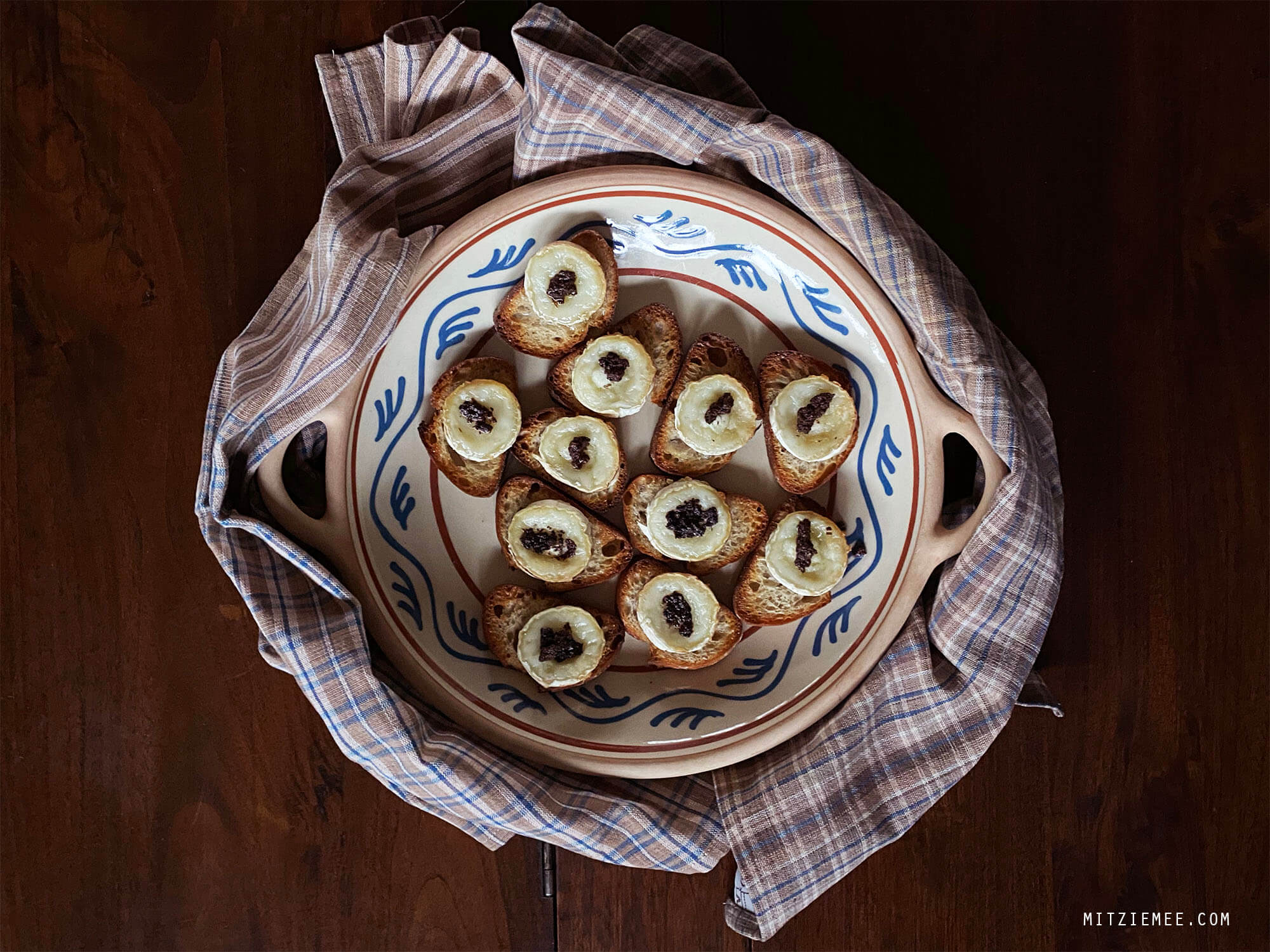 Recipe, Warm Goat Cheese Toasts with Olive Tapenade