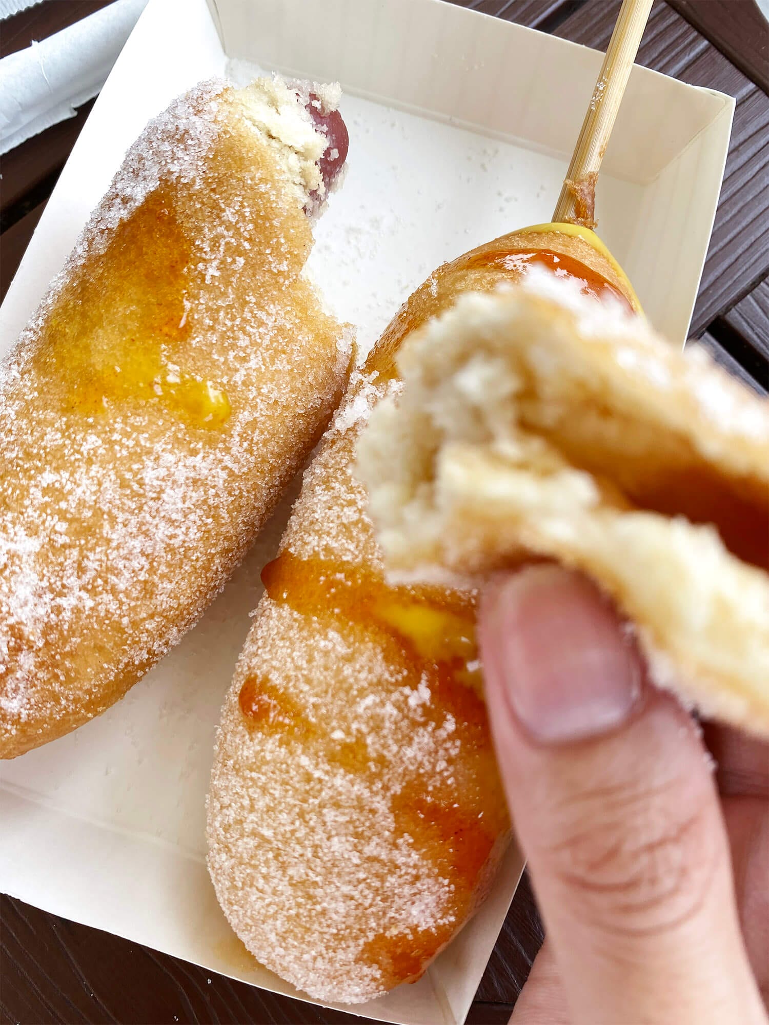 Korean hot dog with sugar