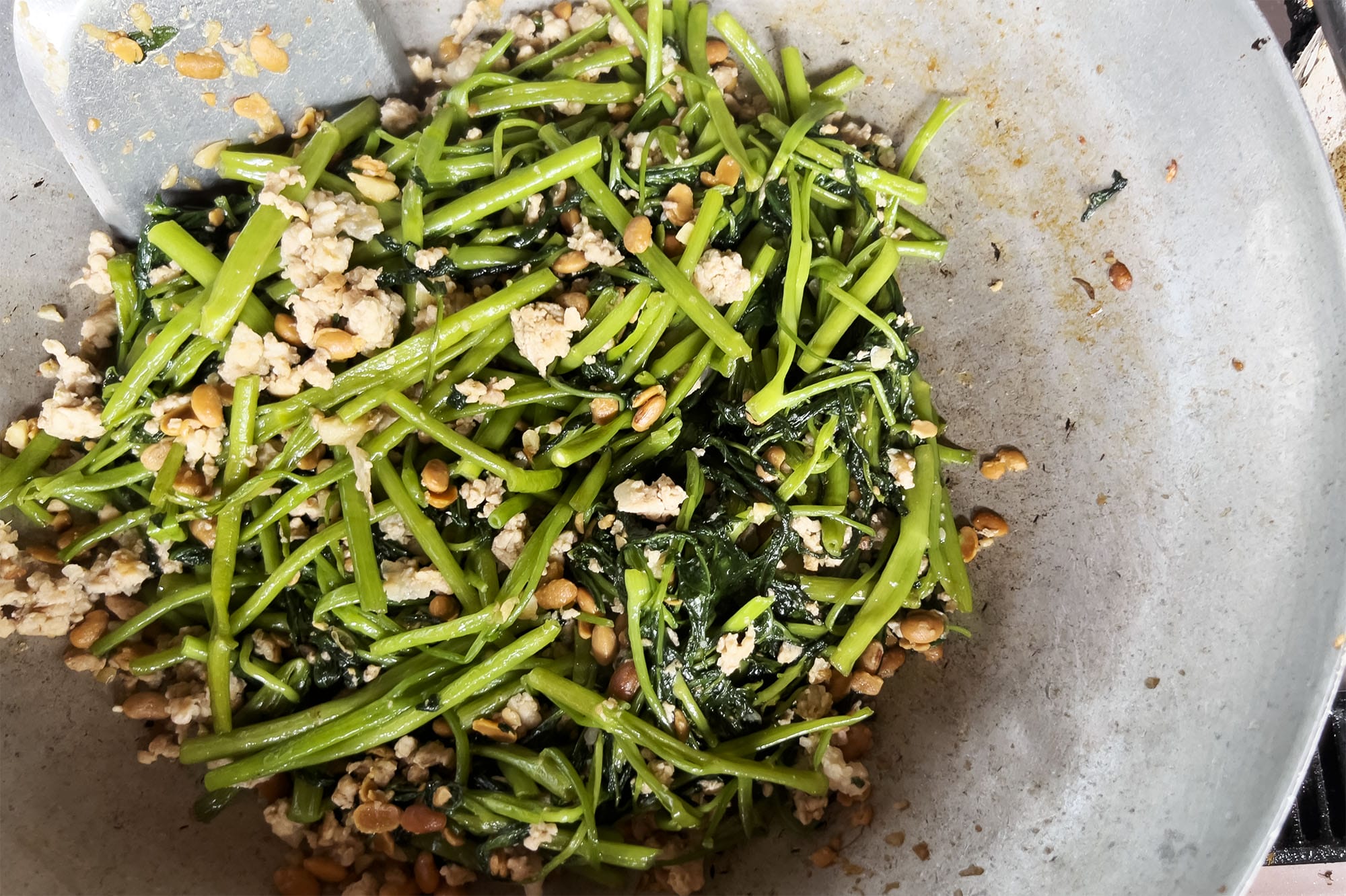 Recipe: Cambodian Stir-fried Morning Glory with Pork, Fermented Soybeans, and Garlic