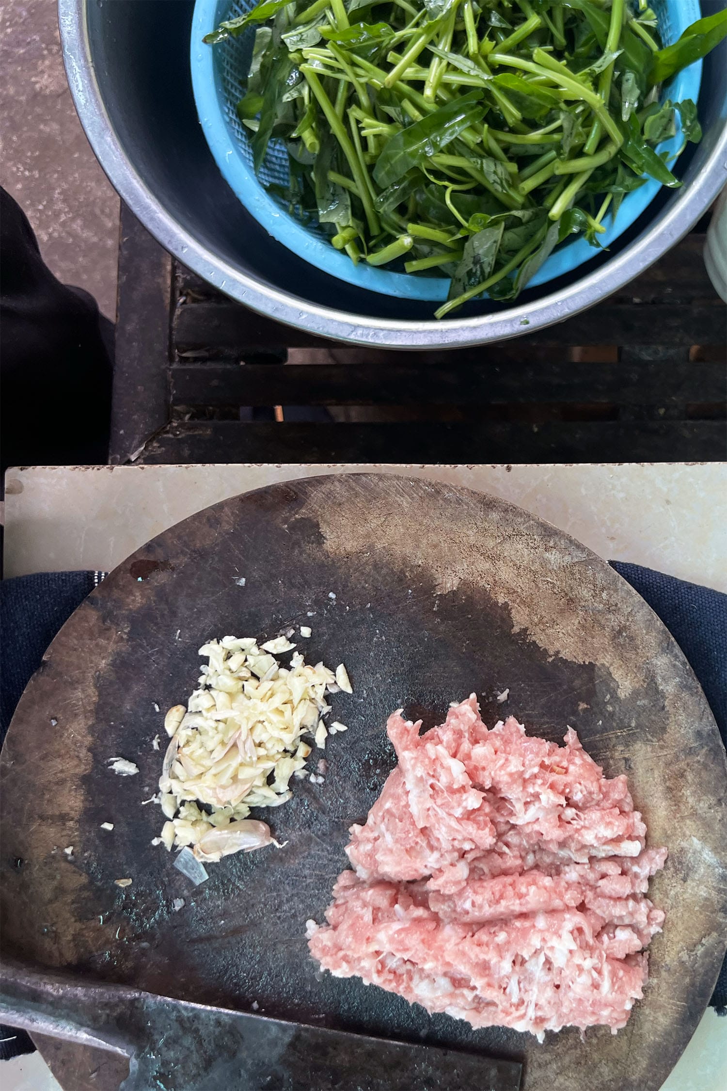 Recipe: Cambodian Stir-fried Morning Glory with Pork, Fermented Soybeans, and Garlic