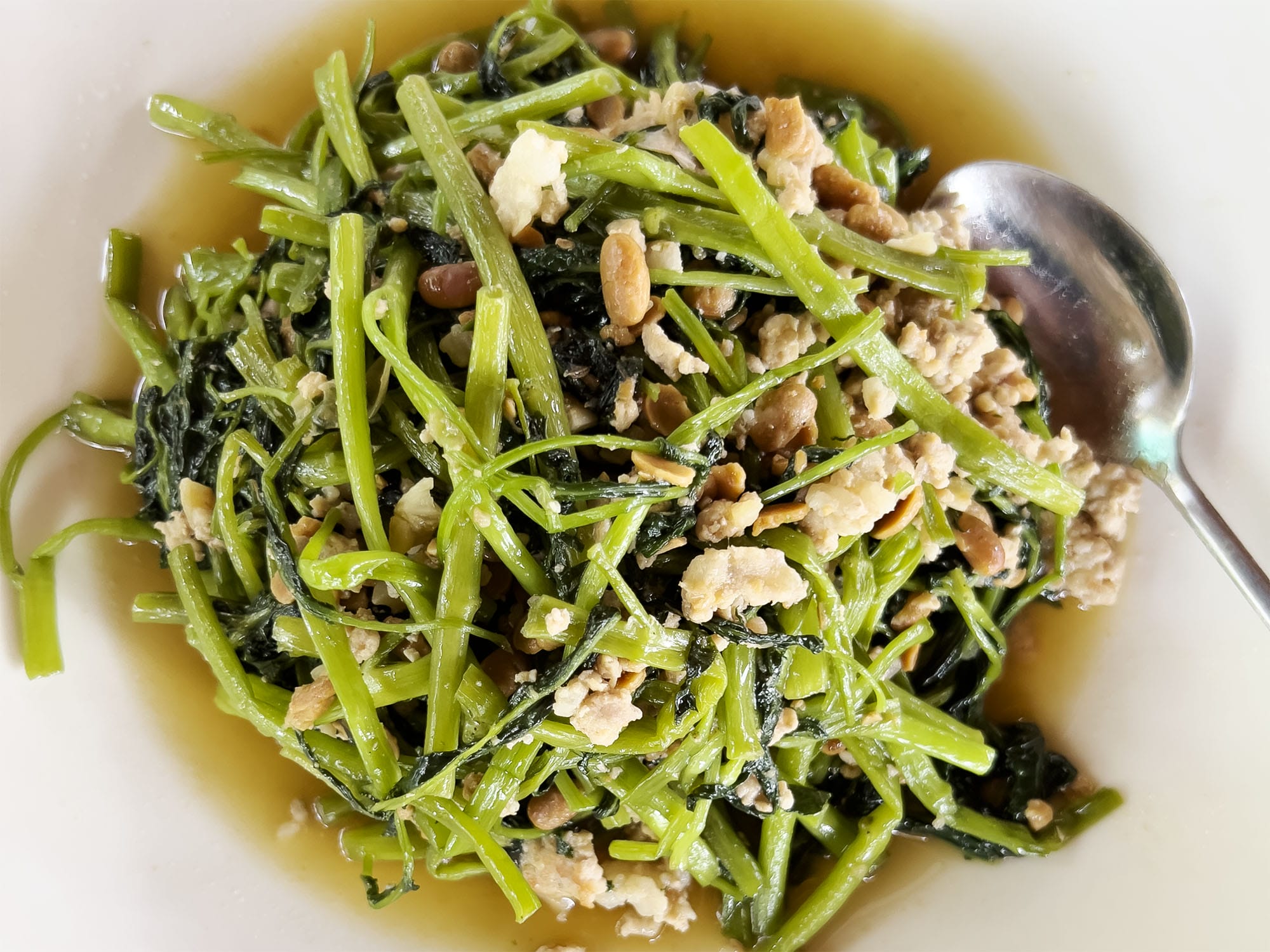 Recipe: Cambodian Stir-fried Morning Glory with Pork, Fermented Soybeans, and Garlic