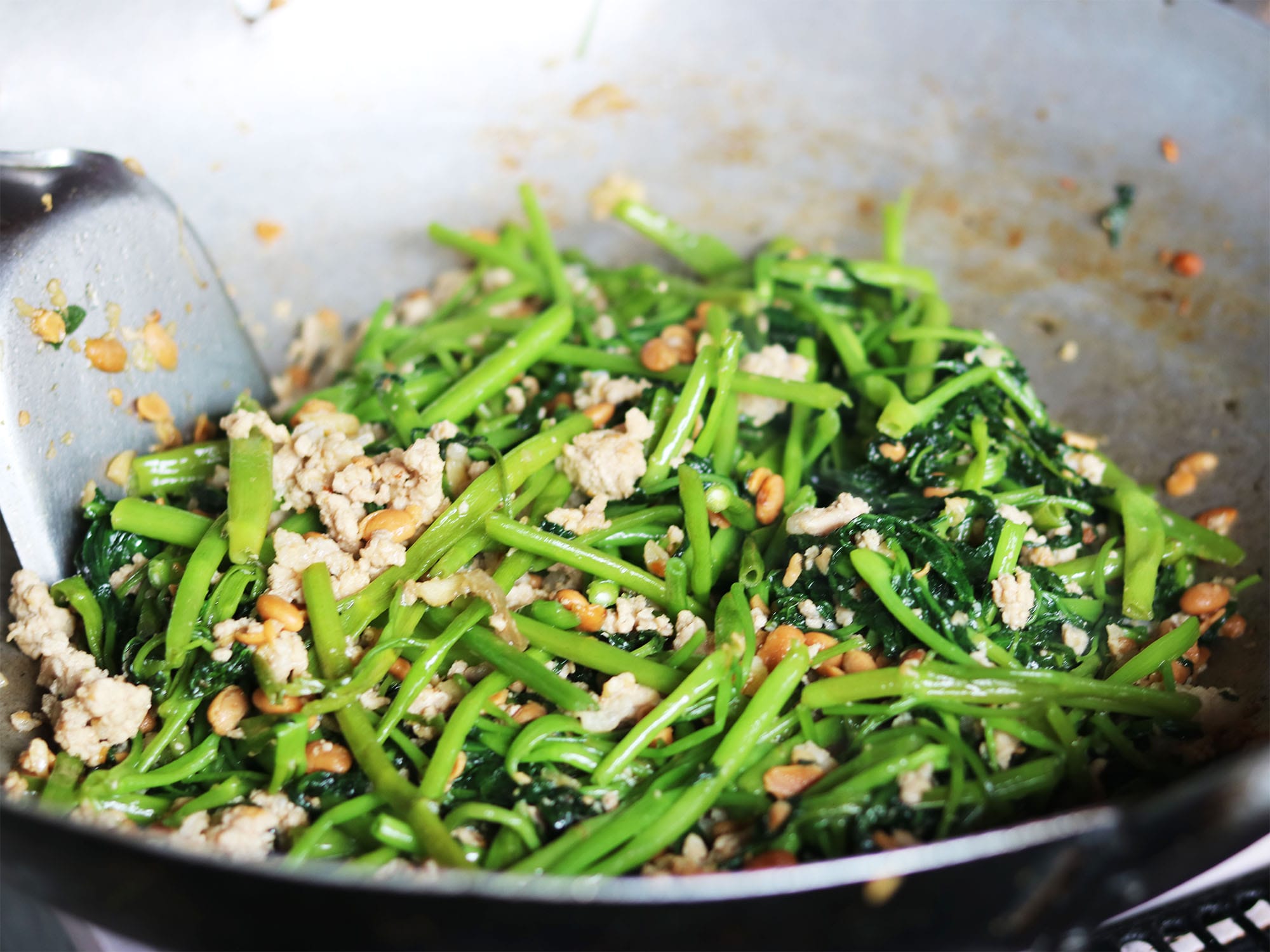Recipe: Cambodian Stir-fried Morning Glory with Pork, Fermented Soybeans, and Garlic