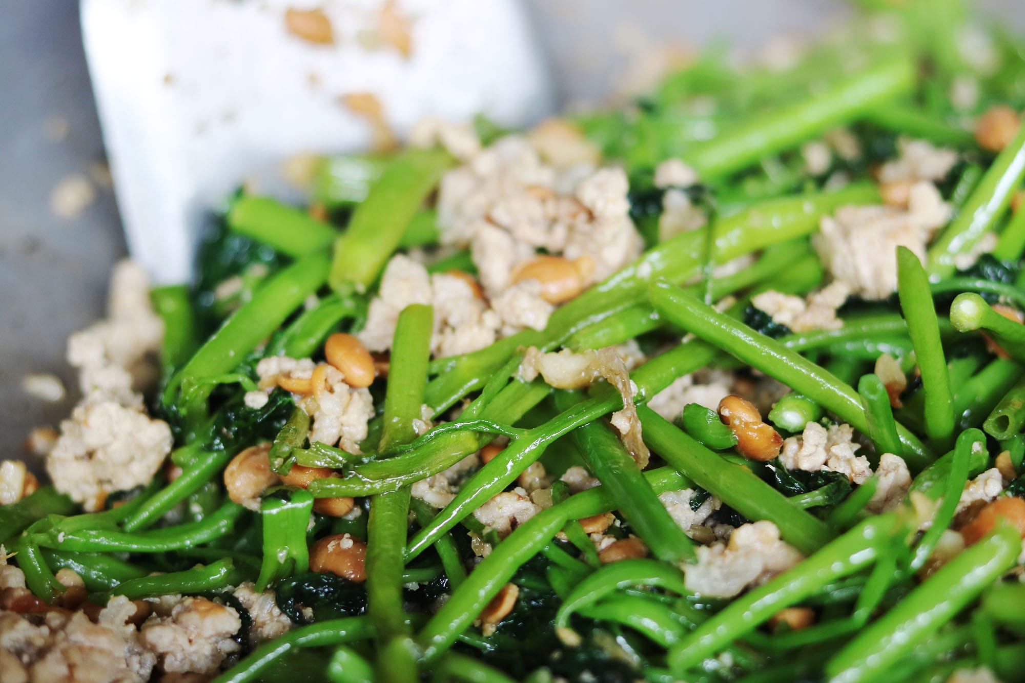 Recipe: Cambodian Stir-fried Morning Glory with Pork, Fermented Soybeans, and Garlic